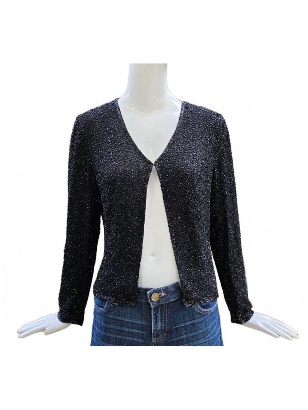 Holt Renfrew Vintage Heavily Beaded Black Silk Jacket Lined Small